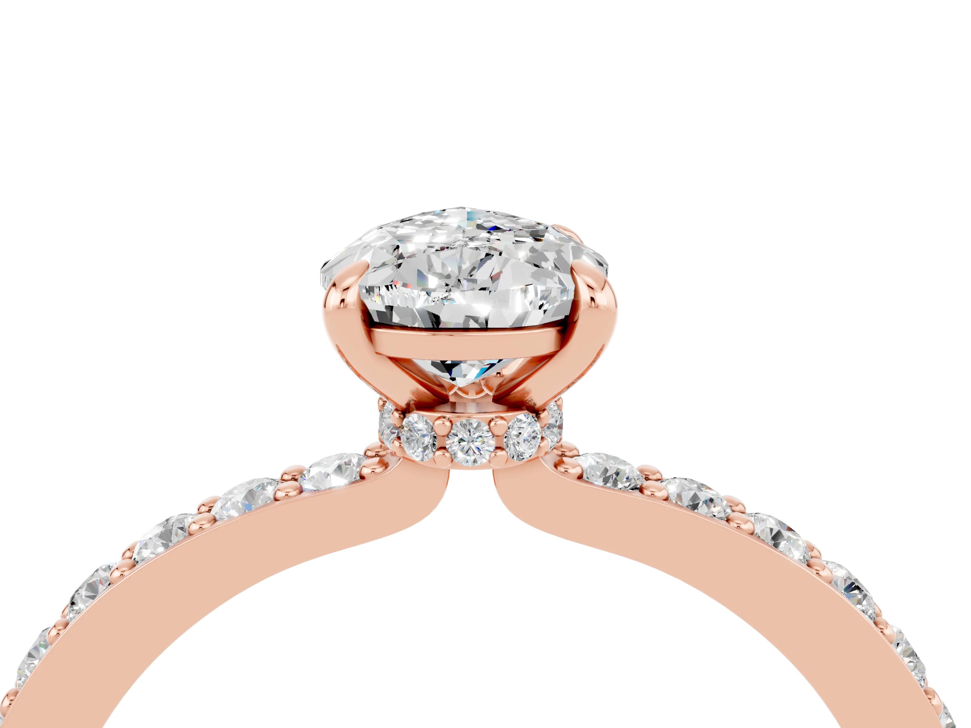 Rose gold Pear Cut Moissanite Ring with Pavé Band and Four-Prong Setting_4