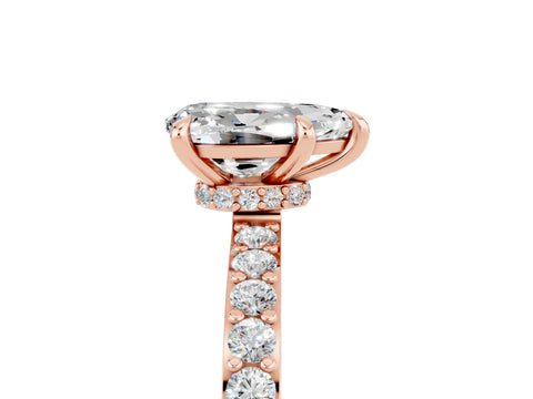 Rose gold Pear Cut Moissanite Ring with Pavé Band and Four-Prong Setting_5