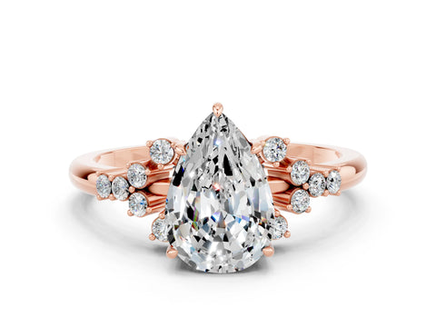 Rose gold Pear Cut Moissanite Ring with Side Stones and Four-Prong Setting_36
