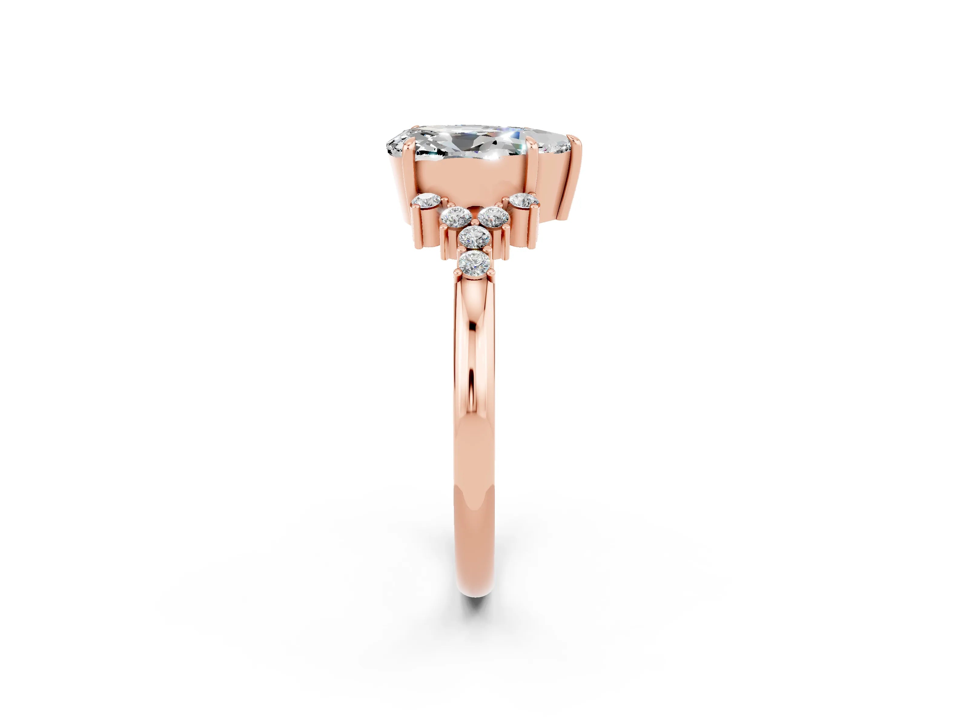 Rose gold Pear Cut Moissanite Ring with Side Stones and Four-Prong Setting_38