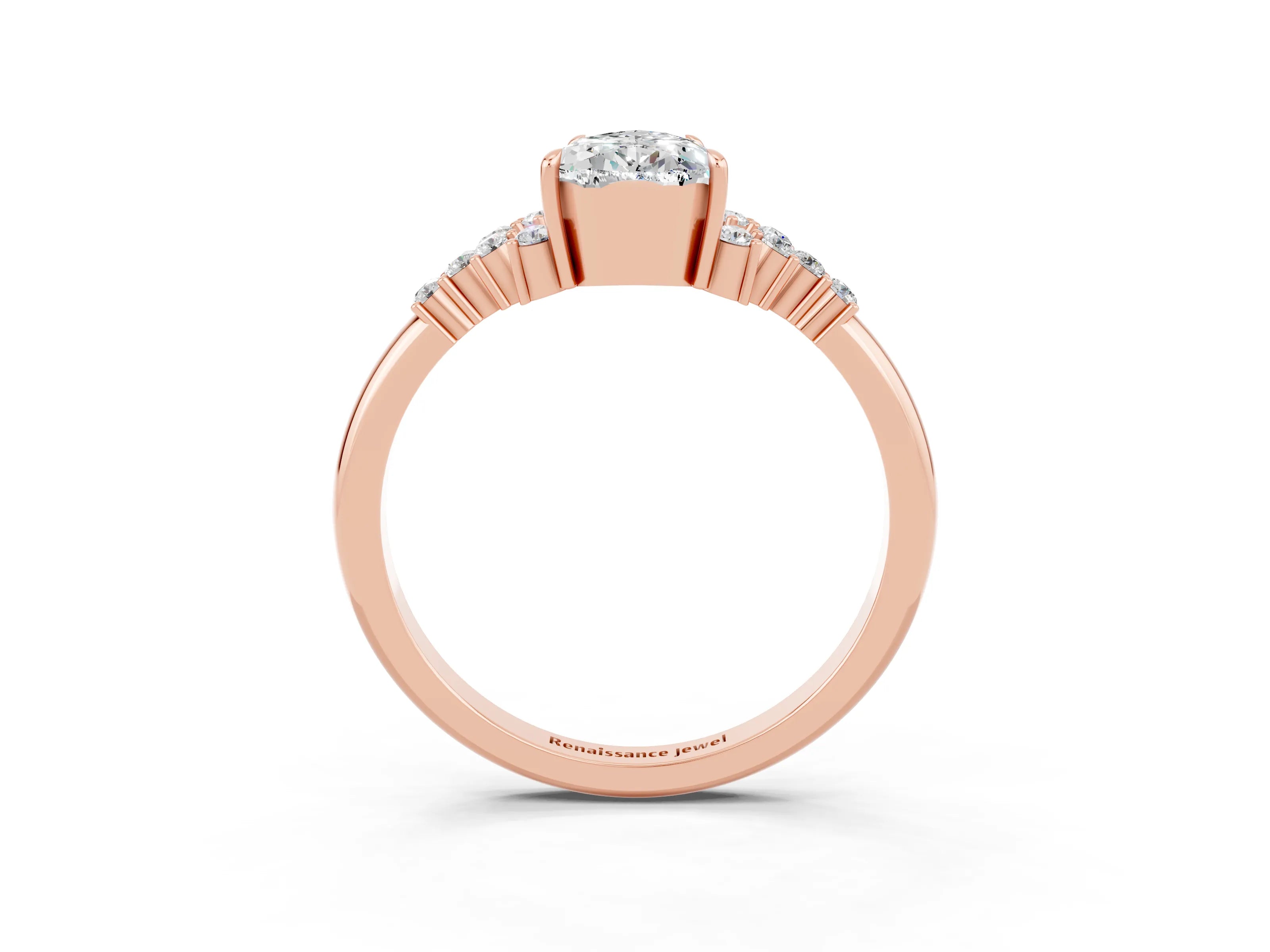 Rose gold Pear Cut Moissanite Ring with Side Stones and Four-Prong Setting_39