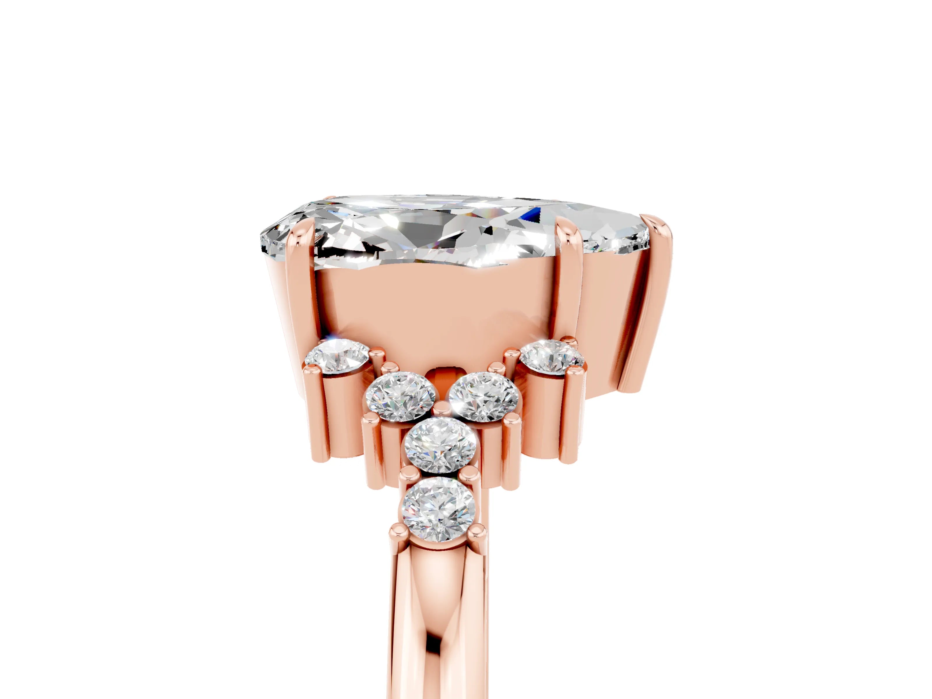 Rose gold Pear Cut Moissanite Ring with Side Stones and Four-Prong Setting_41