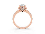 Rose gold Pear Cut Moissanite Scalloped Halo Engagement Ring with Round Shared Prong Band_27