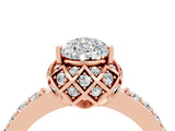Rose gold Pear Cut Moissanite Scalloped Halo Engagement Ring with Round Shared Prong Band_28