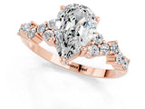 Rose gold Pear Cut Moissanite Scattered Round Accent Ring with Prong Setting_15