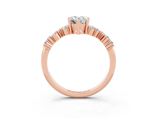 Rose gold Pear Cut Moissanite Scattered Round Accent Ring with Prong Setting