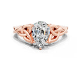 Rose gold Pear Cut Moissanite Solitaire Celtic Knot Ring with Four-Prong Setting_12