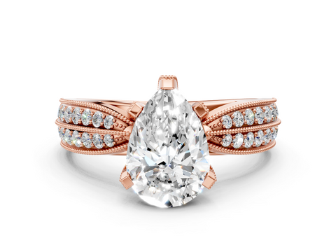 Rose gold Pear Cut Moissanite   Solitaire Diamond Ring with Milgrain Pavé Band and Four-Prong Setting_33
