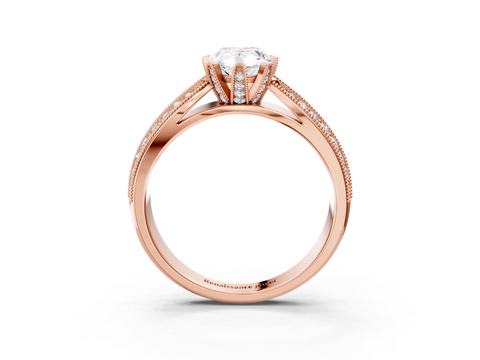 Rose gold Pear Cut Moissanite   Solitaire Diamond Ring with Milgrain Pavé Band and Four-Prong Setting_36