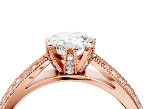 Rose gold Pear Cut Moissanite   Solitaire Diamond Ring with Milgrain Pavé Band and Four-Prong Setting_37