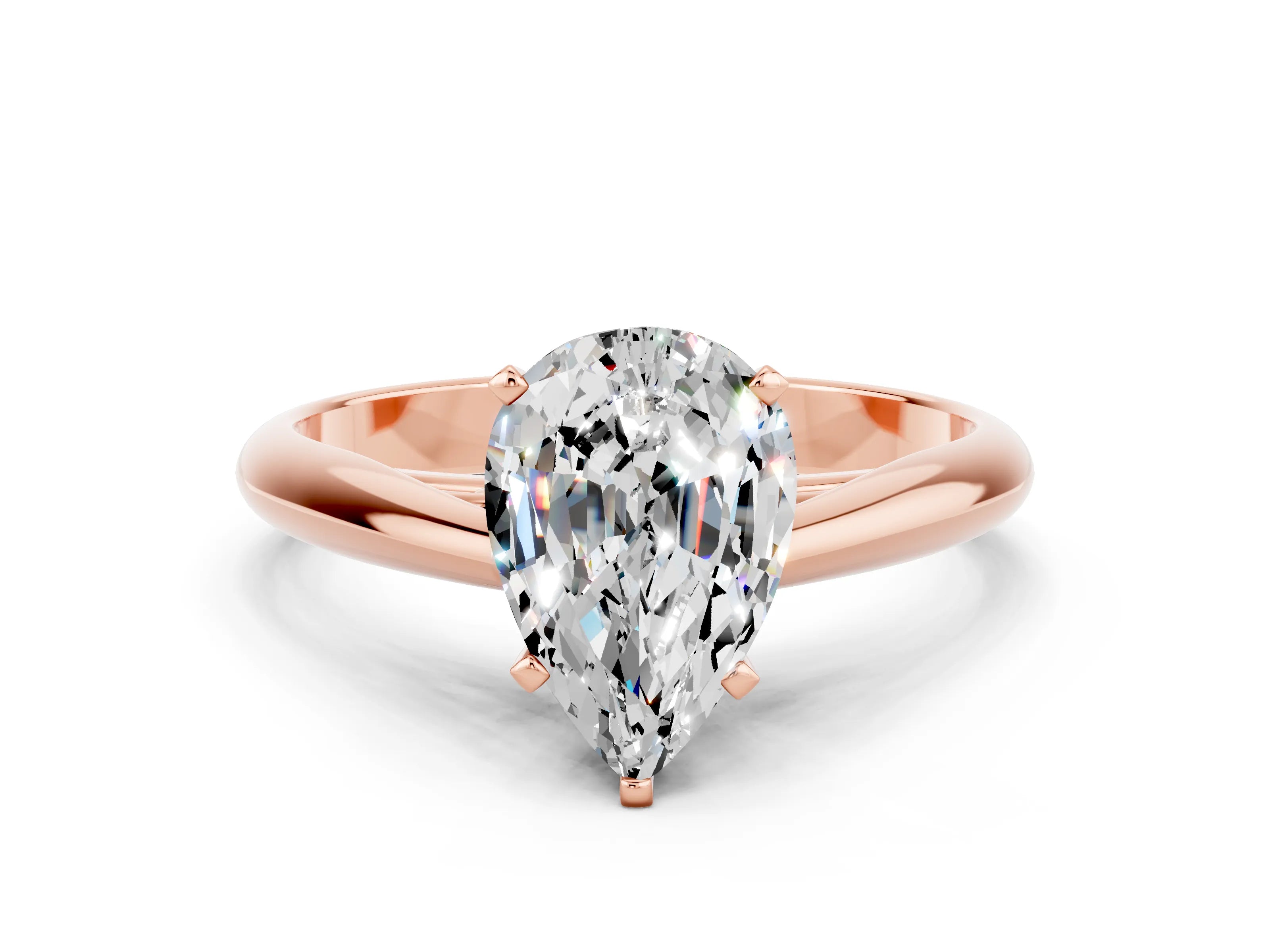 Rose gold Pear Cut Moissanite Solitaire Engagement Ring with Cathedral Setting and Four-Prong Mount_12