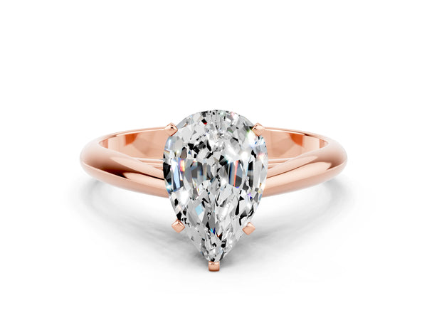 Rose gold Pear Cut Moissanite Solitaire Engagement Ring with Cathedral Setting and Four-Prong Mount
