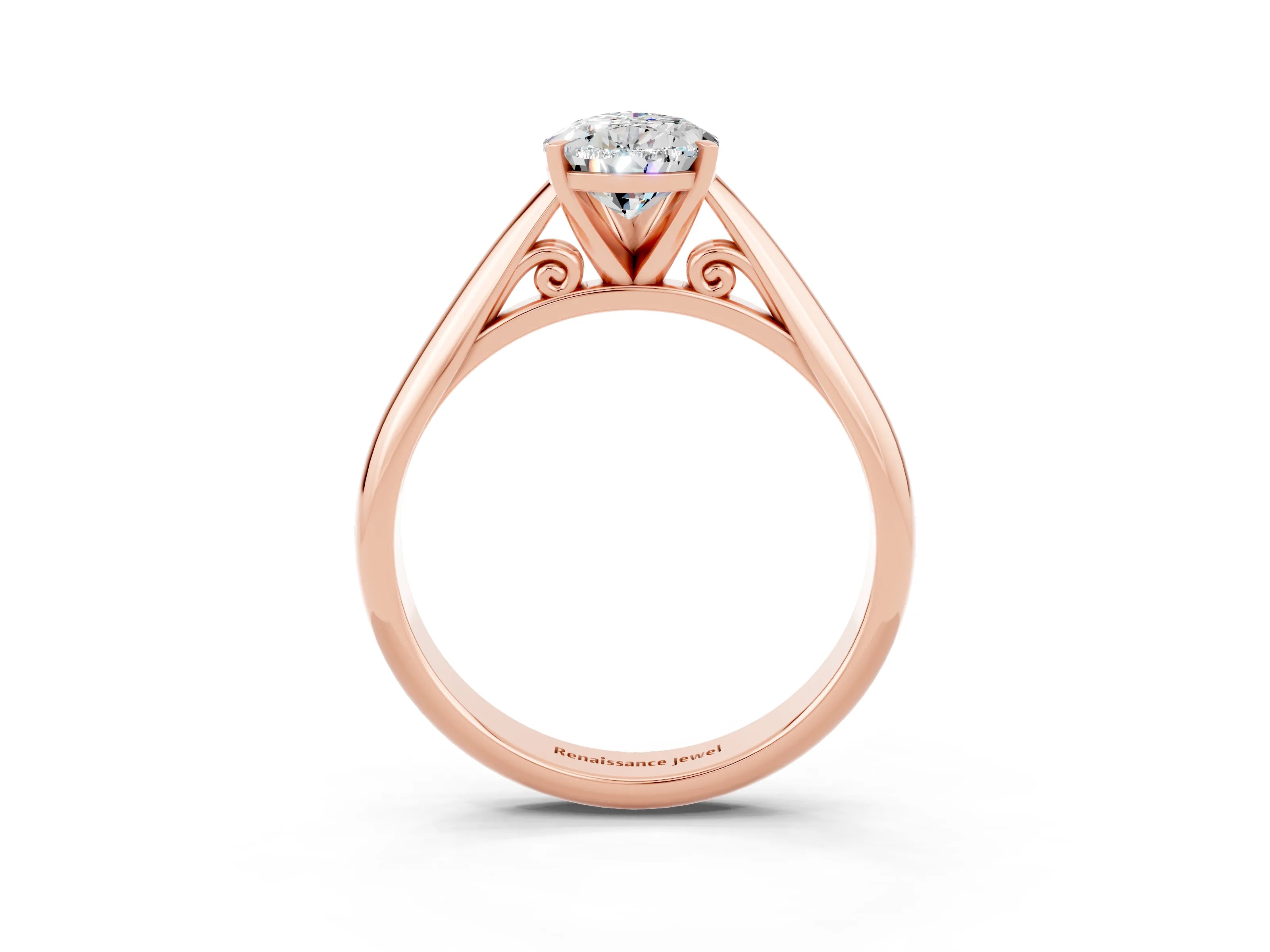 Rose gold Pear Cut Moissanite Solitaire Engagement Ring with Cathedral Setting and Four-Prong Mount_15
