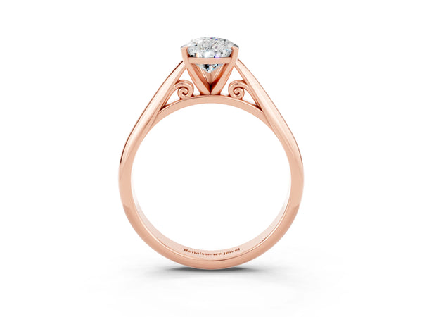 Rose gold Pear Cut Moissanite Solitaire Engagement Ring with Cathedral Setting and Four-Prong Mount