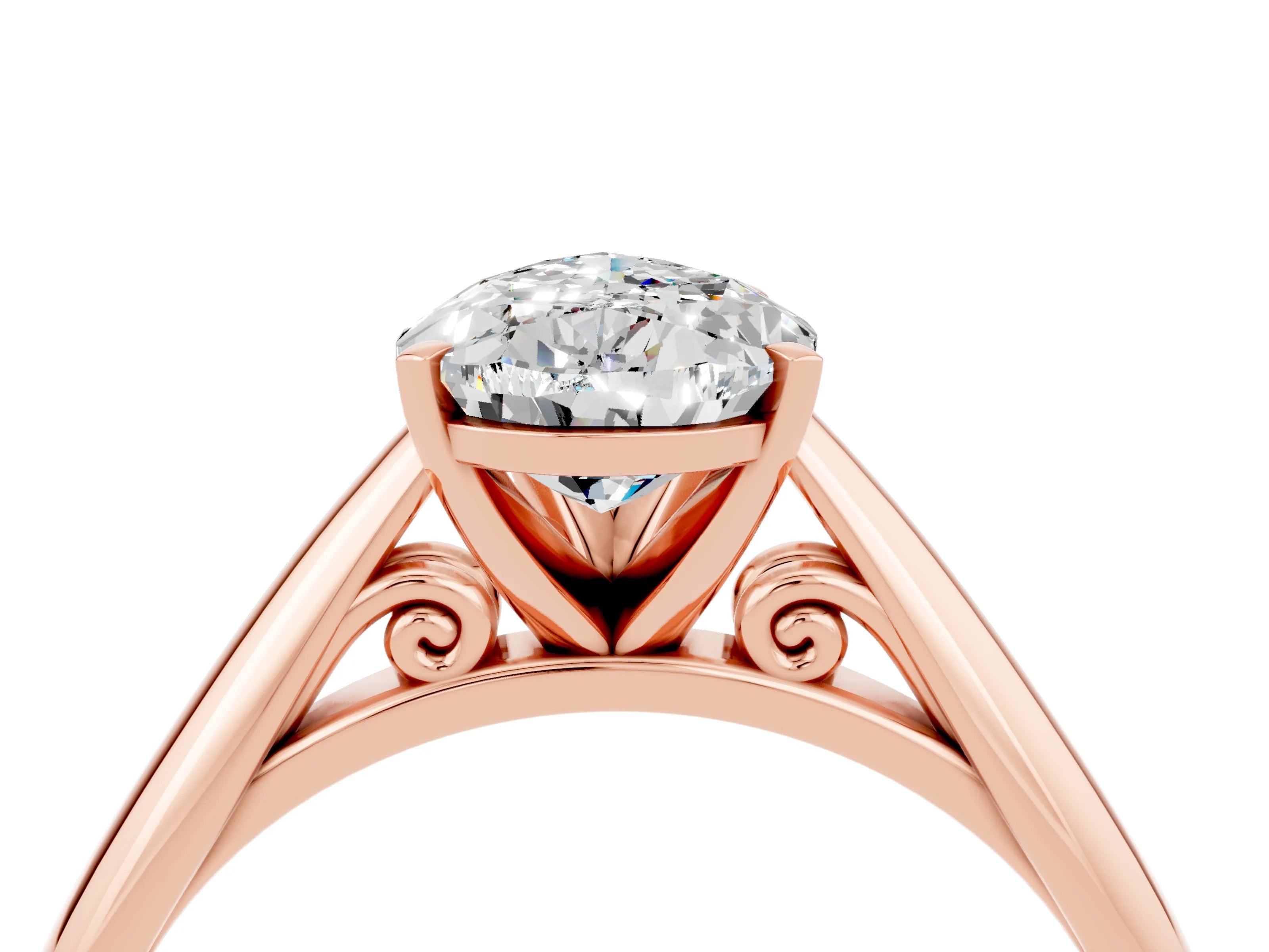 Rose gold Pear Cut Moissanite Solitaire Engagement Ring with Cathedral Setting and Four-Prong Mount_16