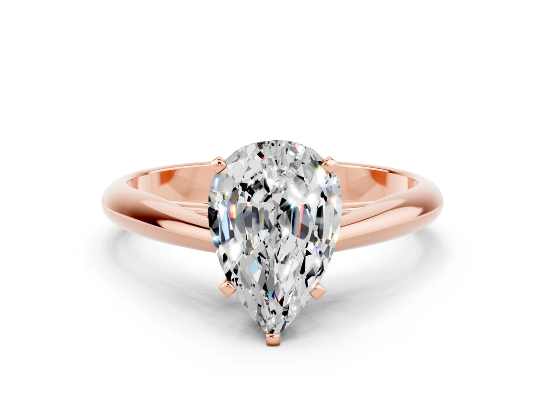 Rose gold Pear Cut Moissanite Solitaire Engagement Ring with Cathedral Setting and Four-Prong Mount_18