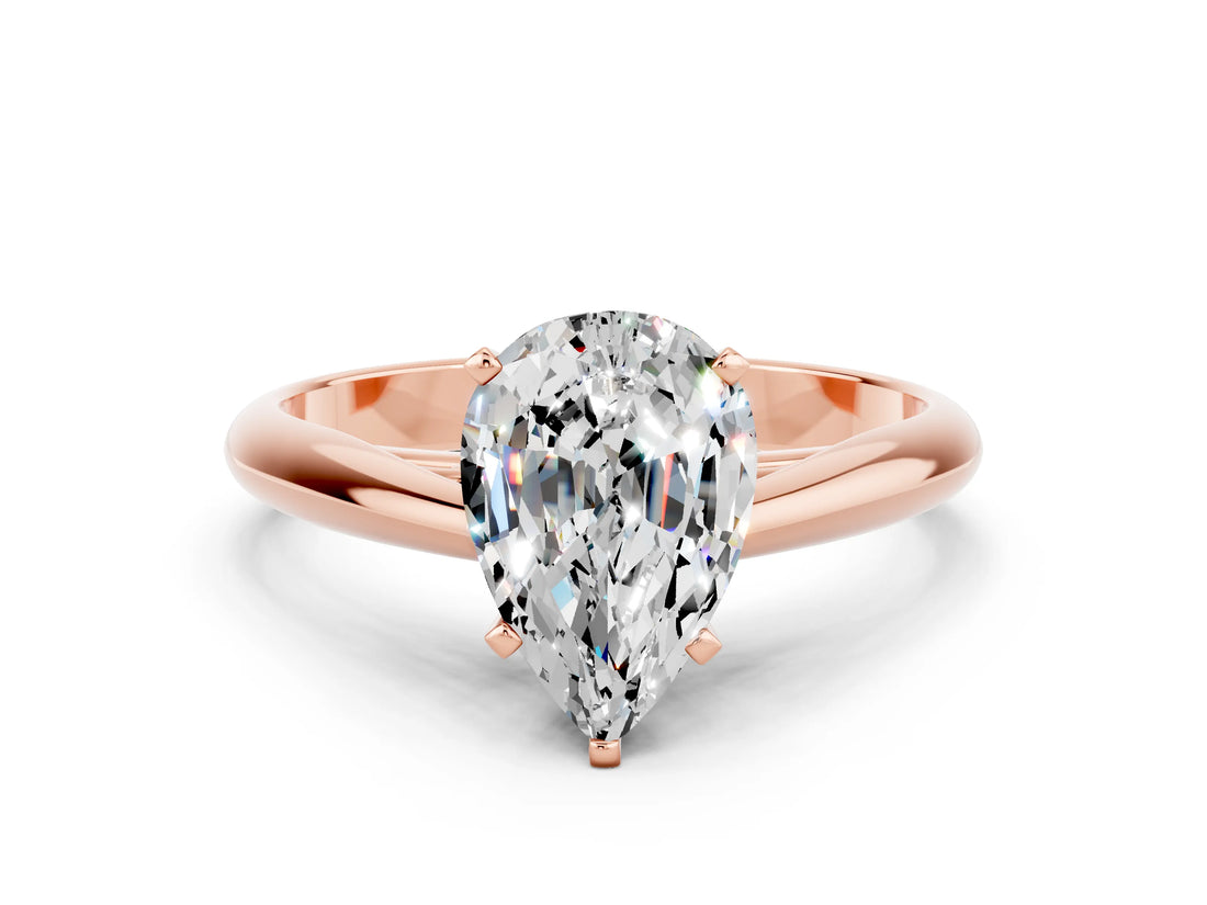 Rose gold Pear Cut Moissanite Solitaire Engagement Ring with Cathedral Setting and Four-Prong Mount_78