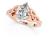 Rose gold Pear Cut Moissanite Solitaire Engagement Ring with Celtic Knot Band and Four-Prong Setting_1