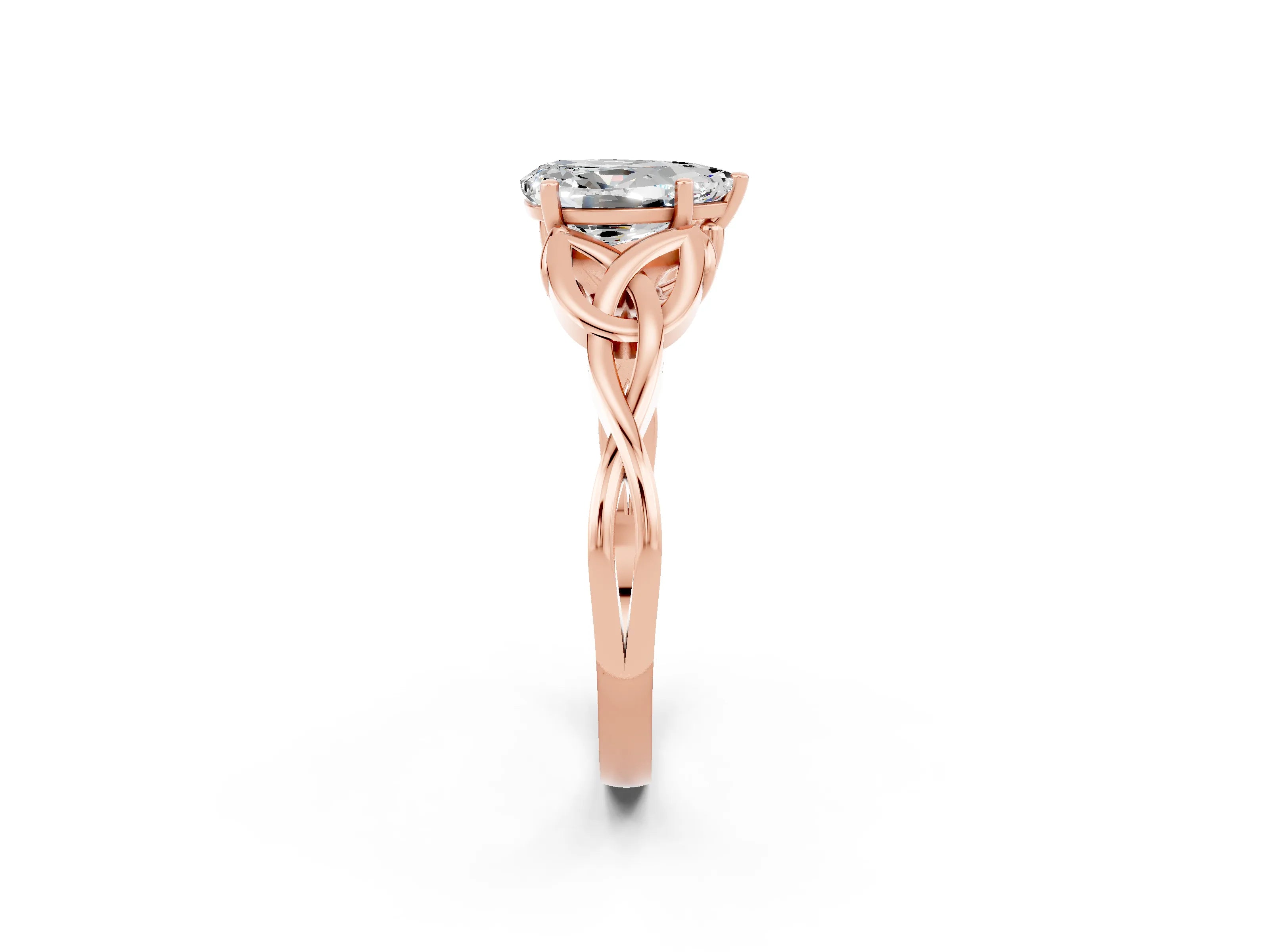 Rose gold Pear Cut Moissanite Solitaire Engagement Ring with Celtic Knot Band and Four-Prong Setting_2
