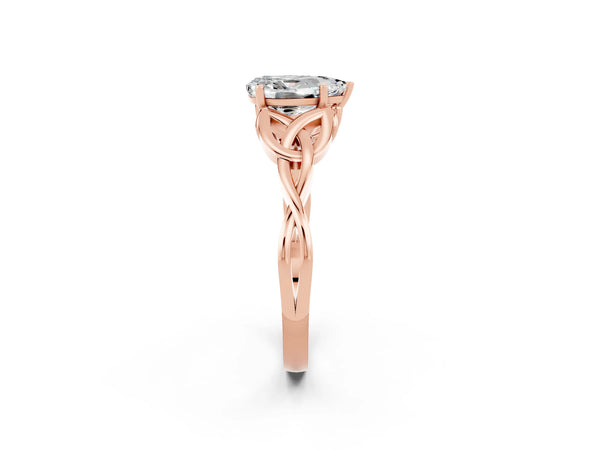 Rose gold Pear Cut Moissanite Solitaire Engagement Ring with Celtic Knot Band and Four-Prong Setting