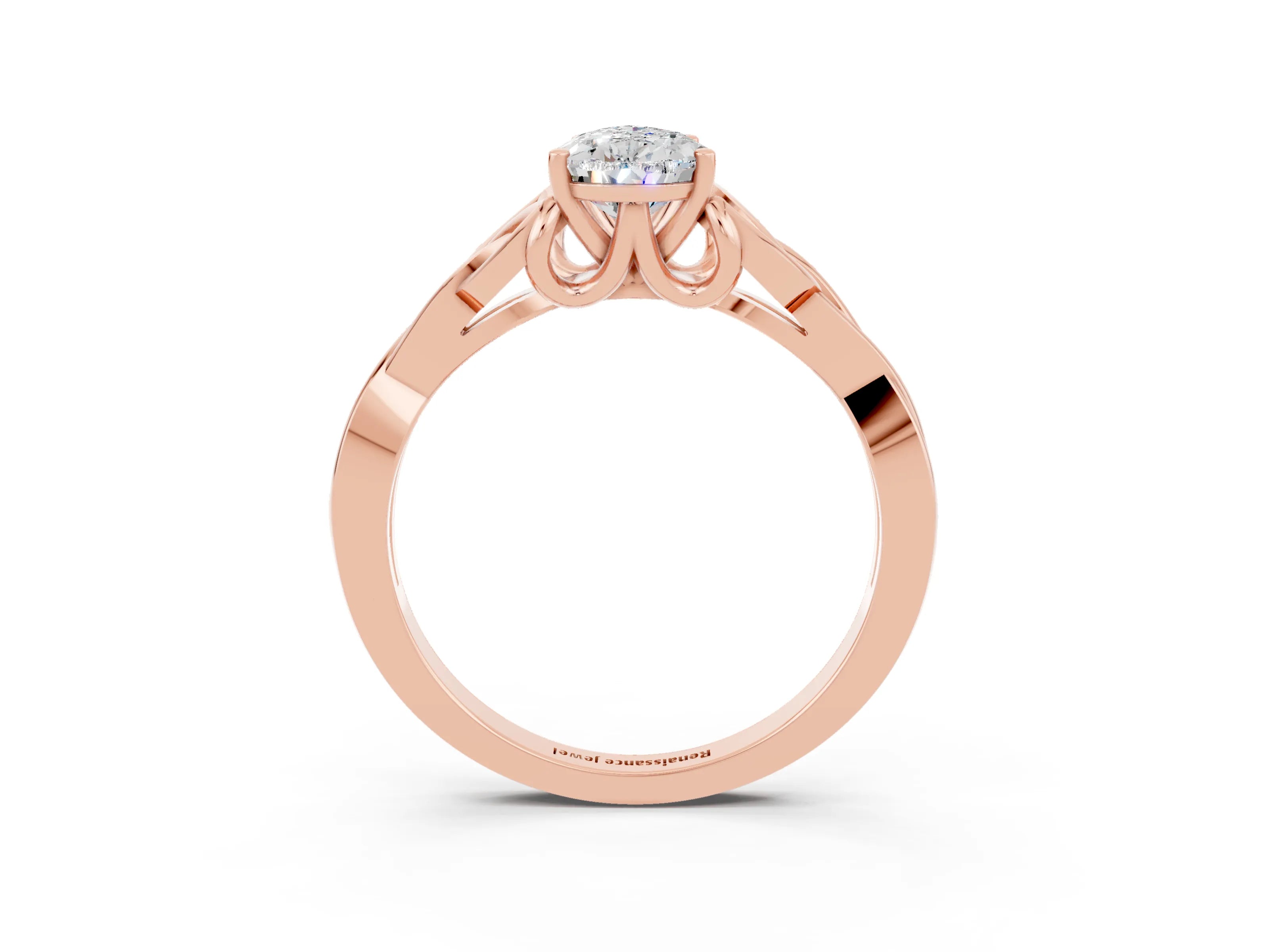 Rose gold Pear Cut Moissanite Solitaire Engagement Ring with Celtic Knot Band and Four-Prong Setting_3