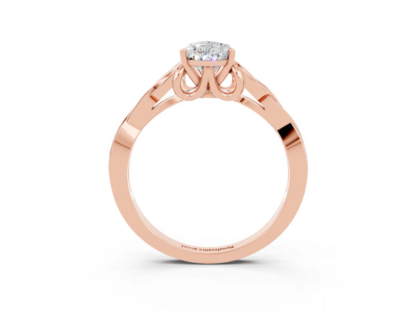 Rose gold Pear Cut Moissanite Solitaire Engagement Ring with Celtic Knot Band and Four-Prong Setting
