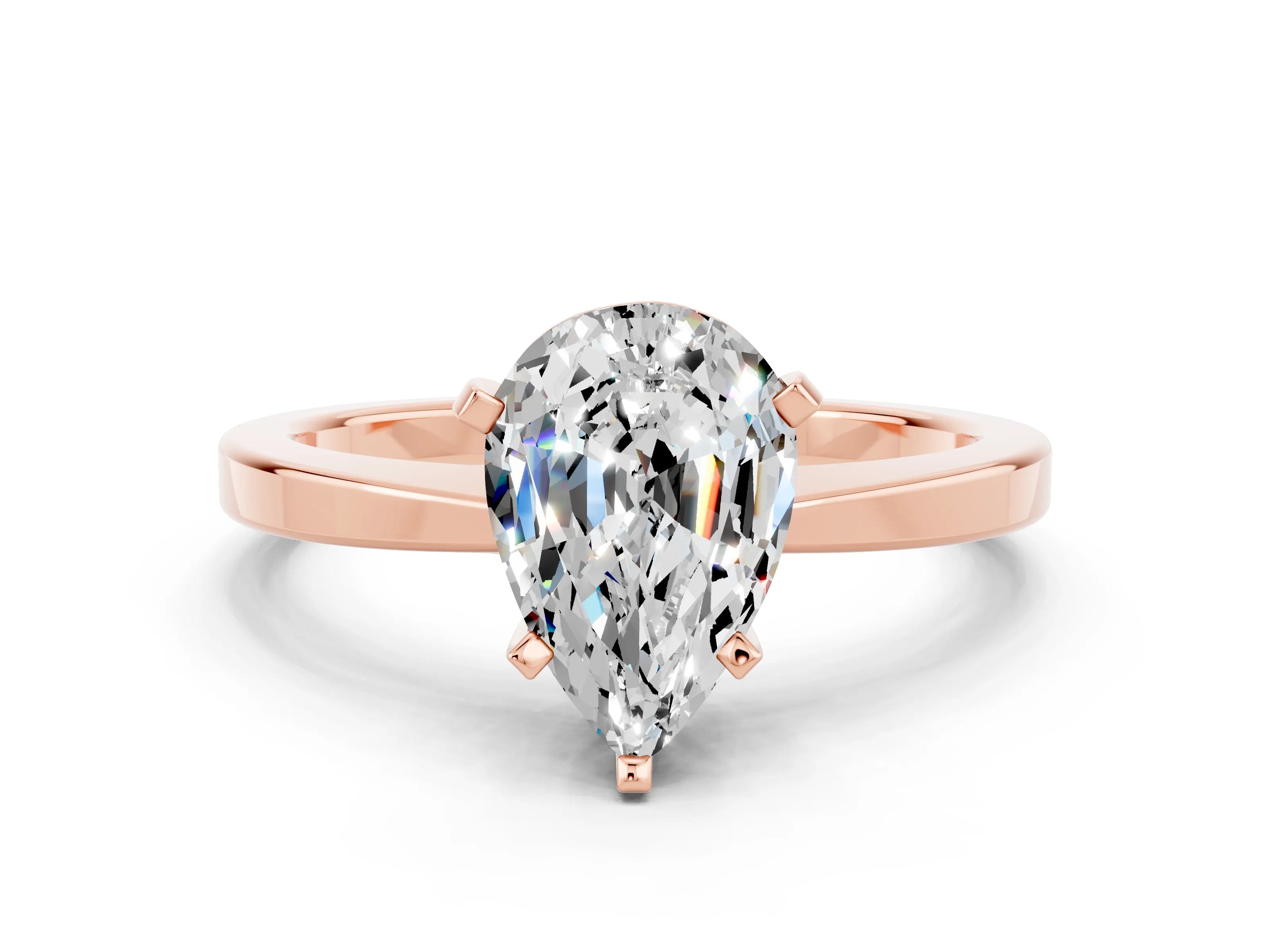 Rose gold Pear Cut Moissanite Solitaire Engagement Ring with Classic Band and Four-Prong Setting_24