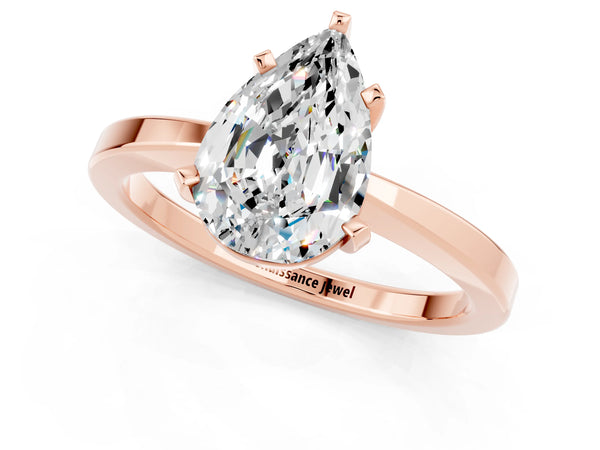 Rose gold Pear Cut Moissanite Solitaire Engagement Ring with Classic Band and Four-Prong Setting