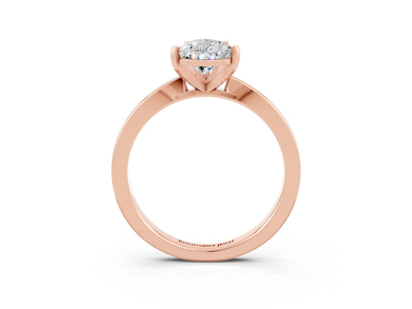 Rose gold Pear Cut Moissanite Solitaire Engagement Ring with Classic Band and Four-Prong Setting