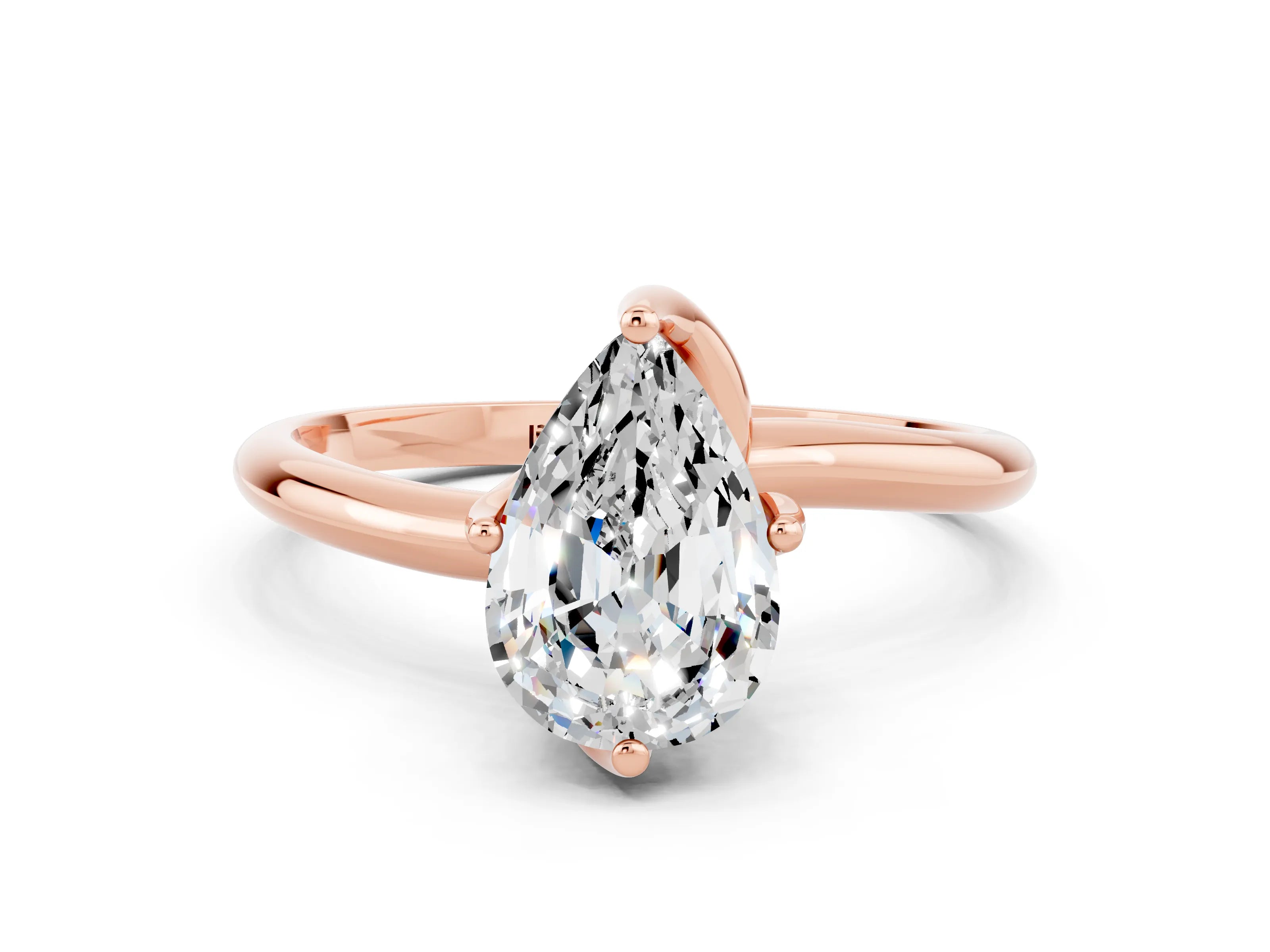 Rose gold Pear Cut Moissanite Solitaire Engagement Ring with Four-Prong Setting and Classic Band_12
