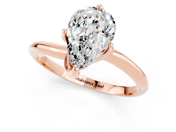 Rose gold Pear Cut Moissanite Solitaire Engagement Ring with Four-Prong Setting and Classic Band