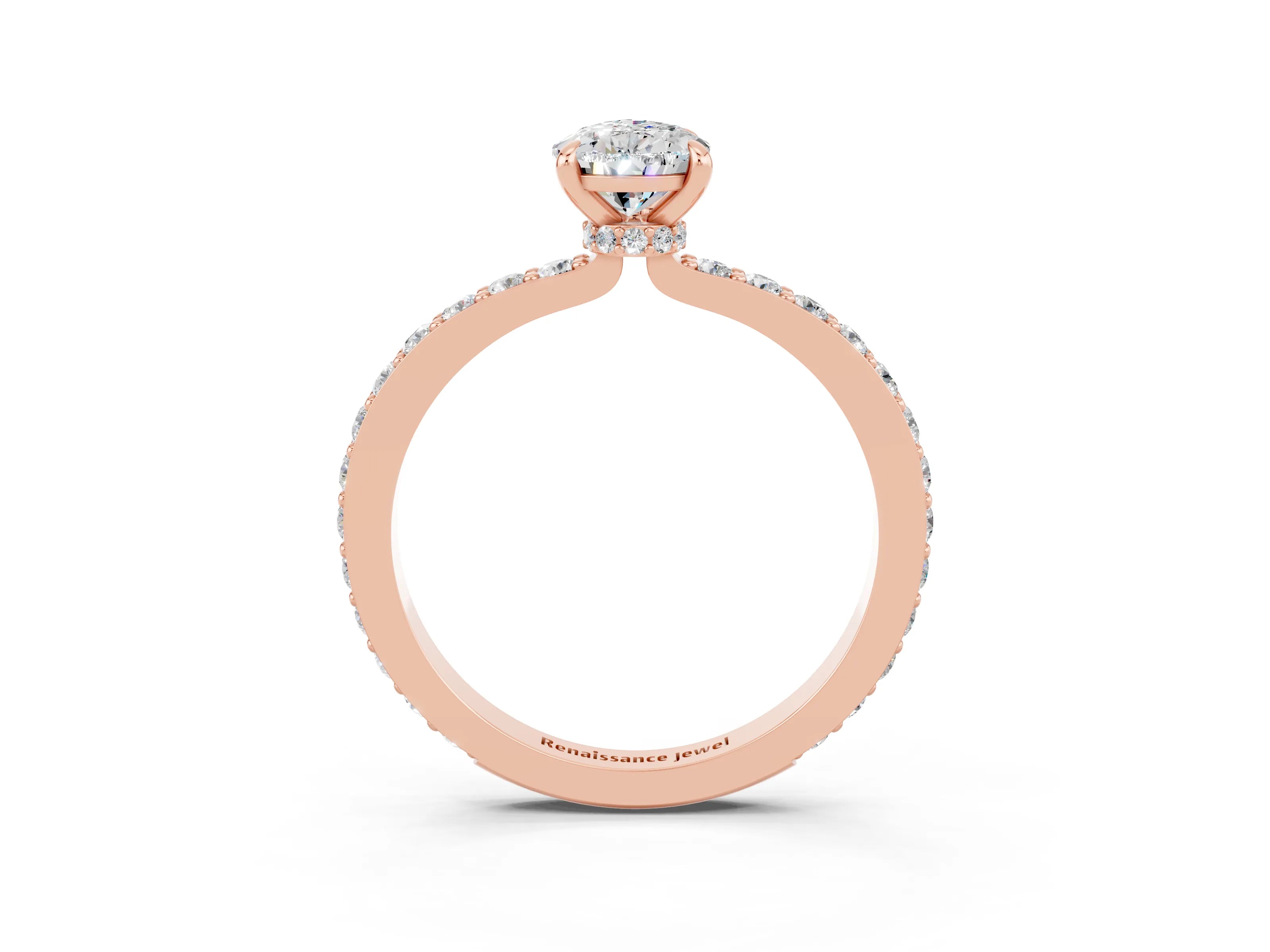 Rose gold Pear Cut Moissanite Solitaire Engagement Ring with Pavé Band and Four-Prong Setting_3