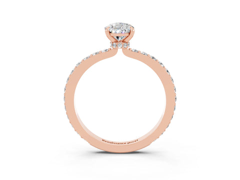 Rose gold Pear Cut Moissanite Solitaire Engagement Ring with Pavé Band and Four-Prong Setting_3