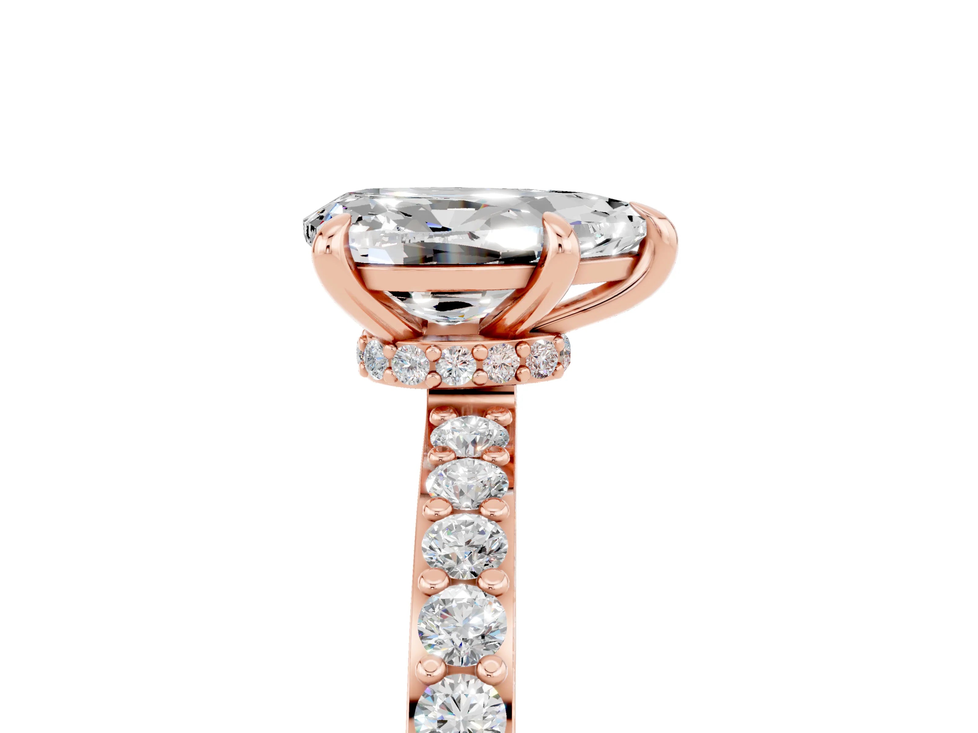 Rose gold Pear Cut Moissanite Solitaire Engagement Ring with Pavé Band and Four-Prong Setting_5