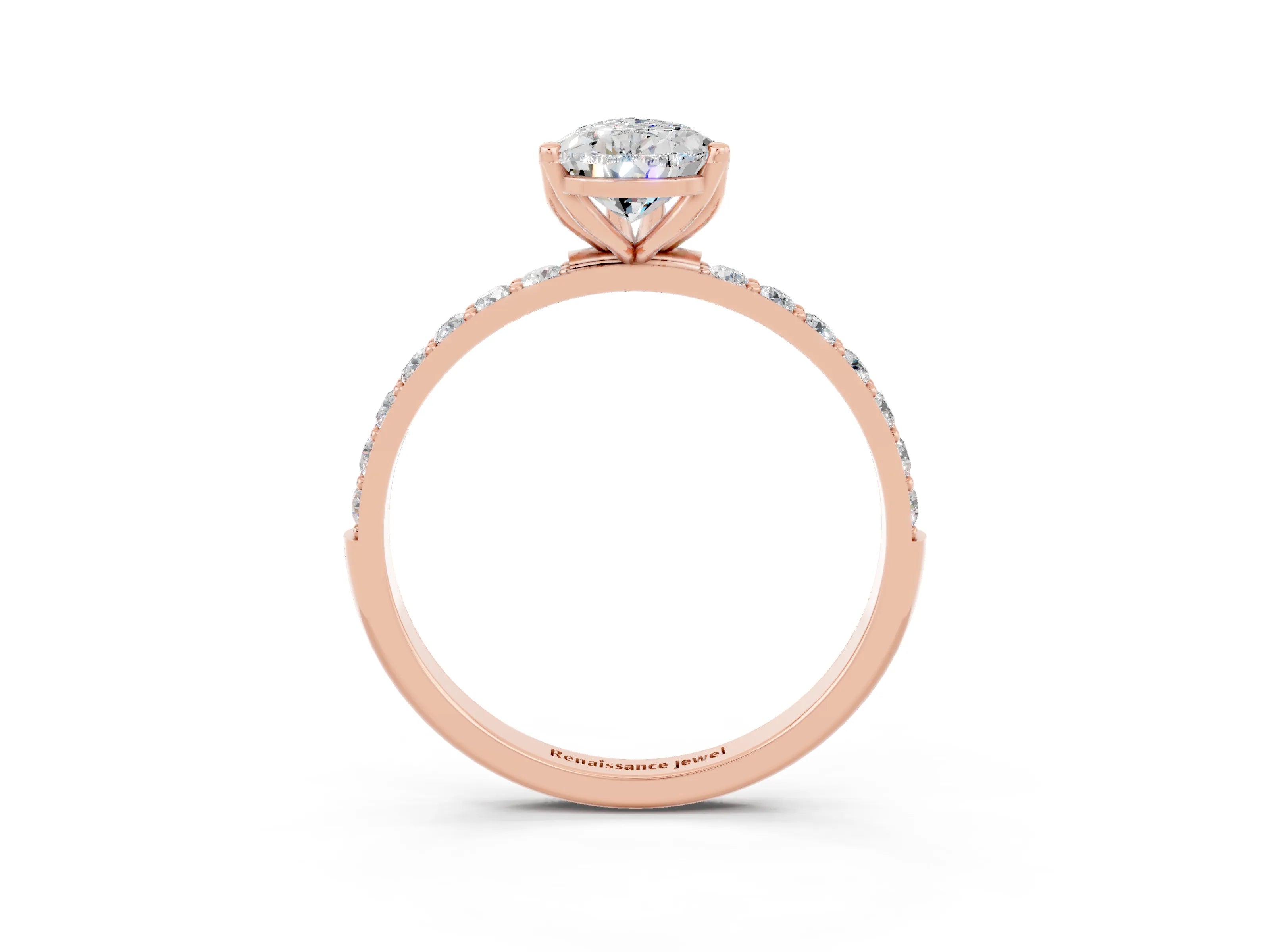Rose gold Pear Cut Moissanite Solitaire Engagement Ring with Pavé Band and Prong Setting_3
