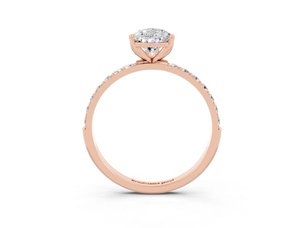 Rose gold Pear Cut Moissanite Solitaire Engagement Ring with Round  Pavé Band and Prong Setting