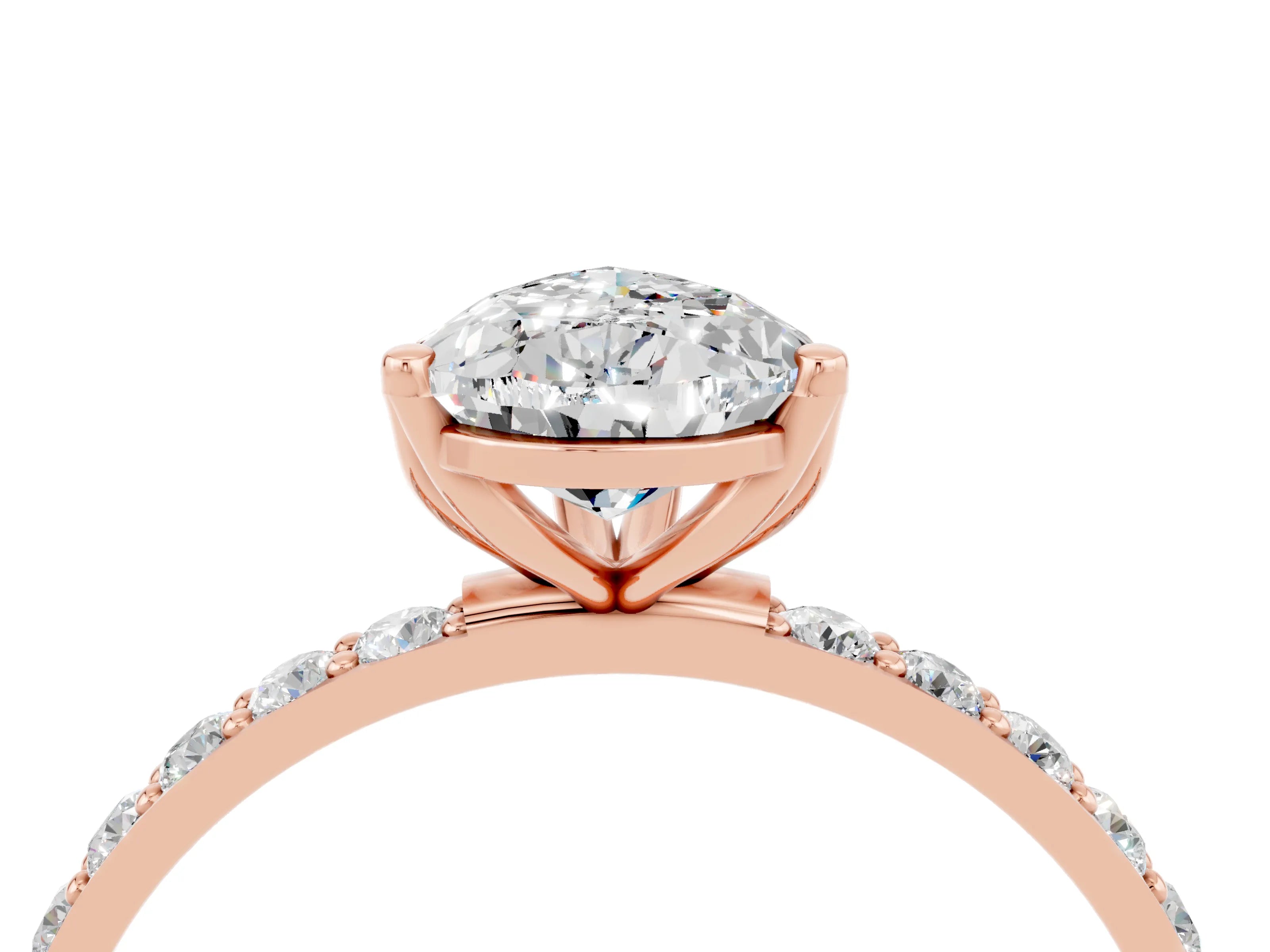 Rose gold Pear Cut Moissanite Solitaire Engagement Ring with Pavé Band and Prong Setting_4