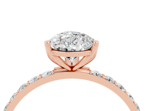Rose gold Pear Cut Moissanite Solitaire Engagement Ring with Pavé Band and Prong Setting_4