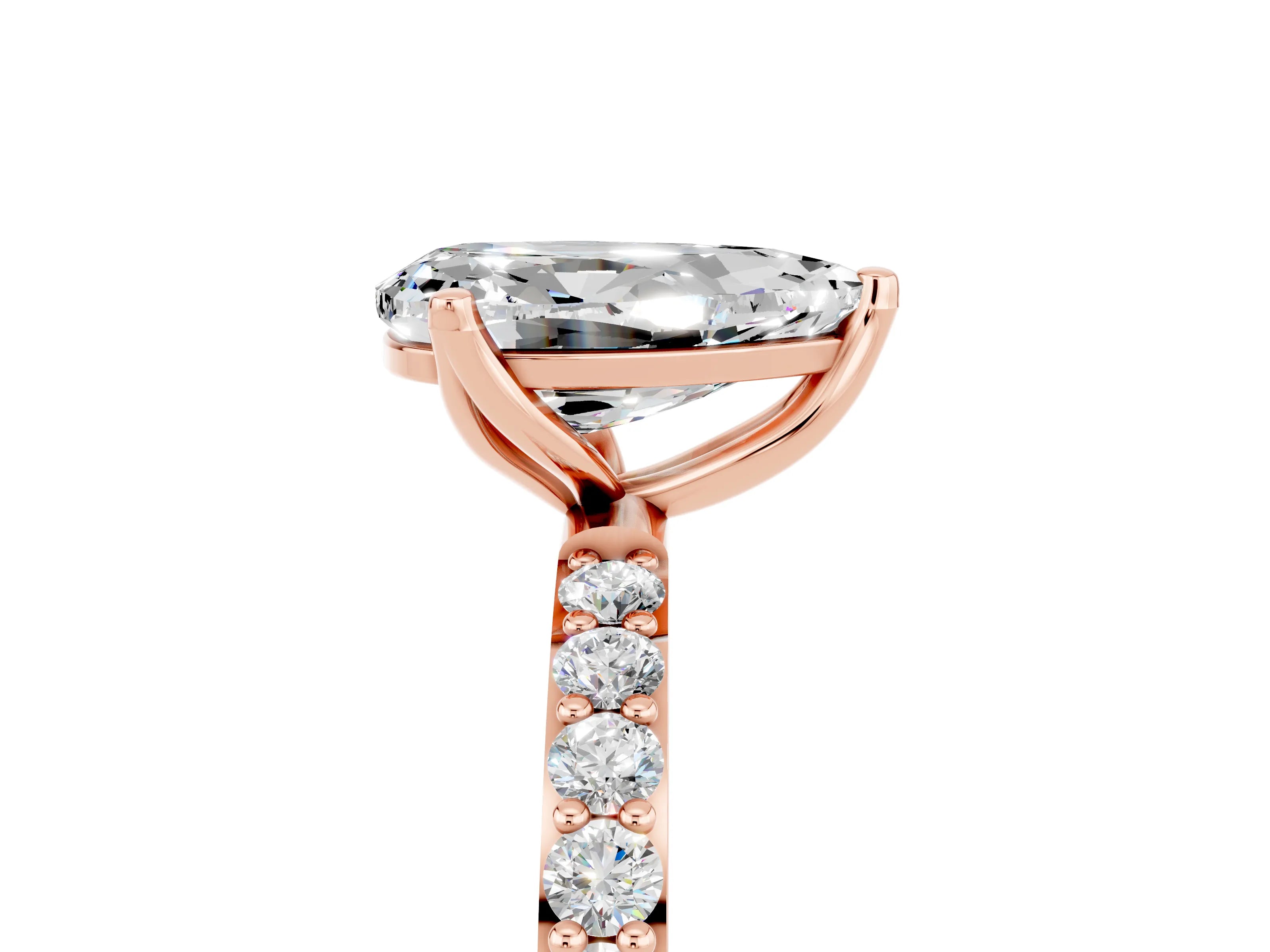 Rose gold Pear Cut Moissanite Solitaire Engagement Ring with Pavé Band and Prong Setting_5