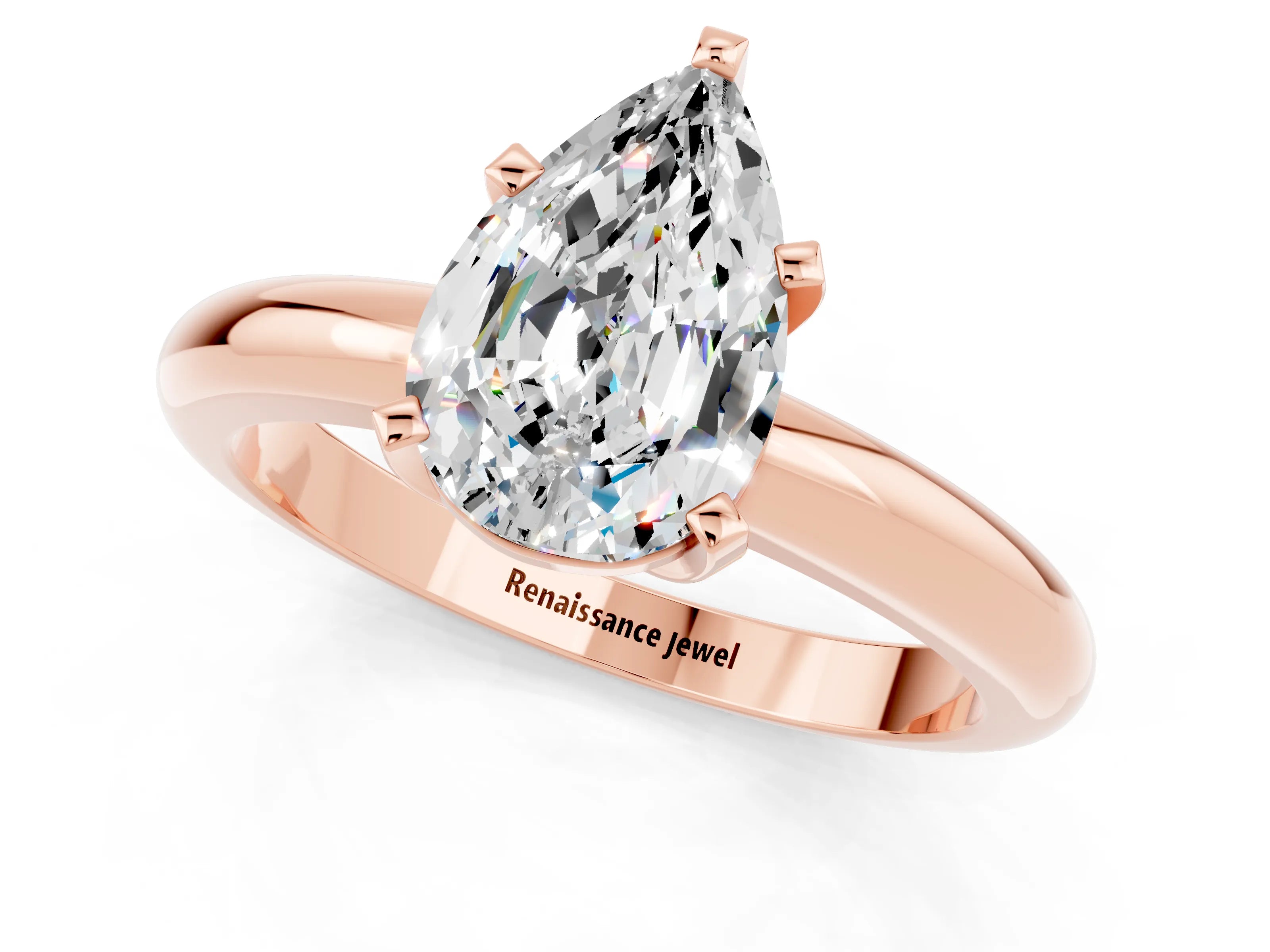 Rose gold Pear Cut Moissanite Solitaire Engagement Ring with Round Band and Four-Prong Setting_1