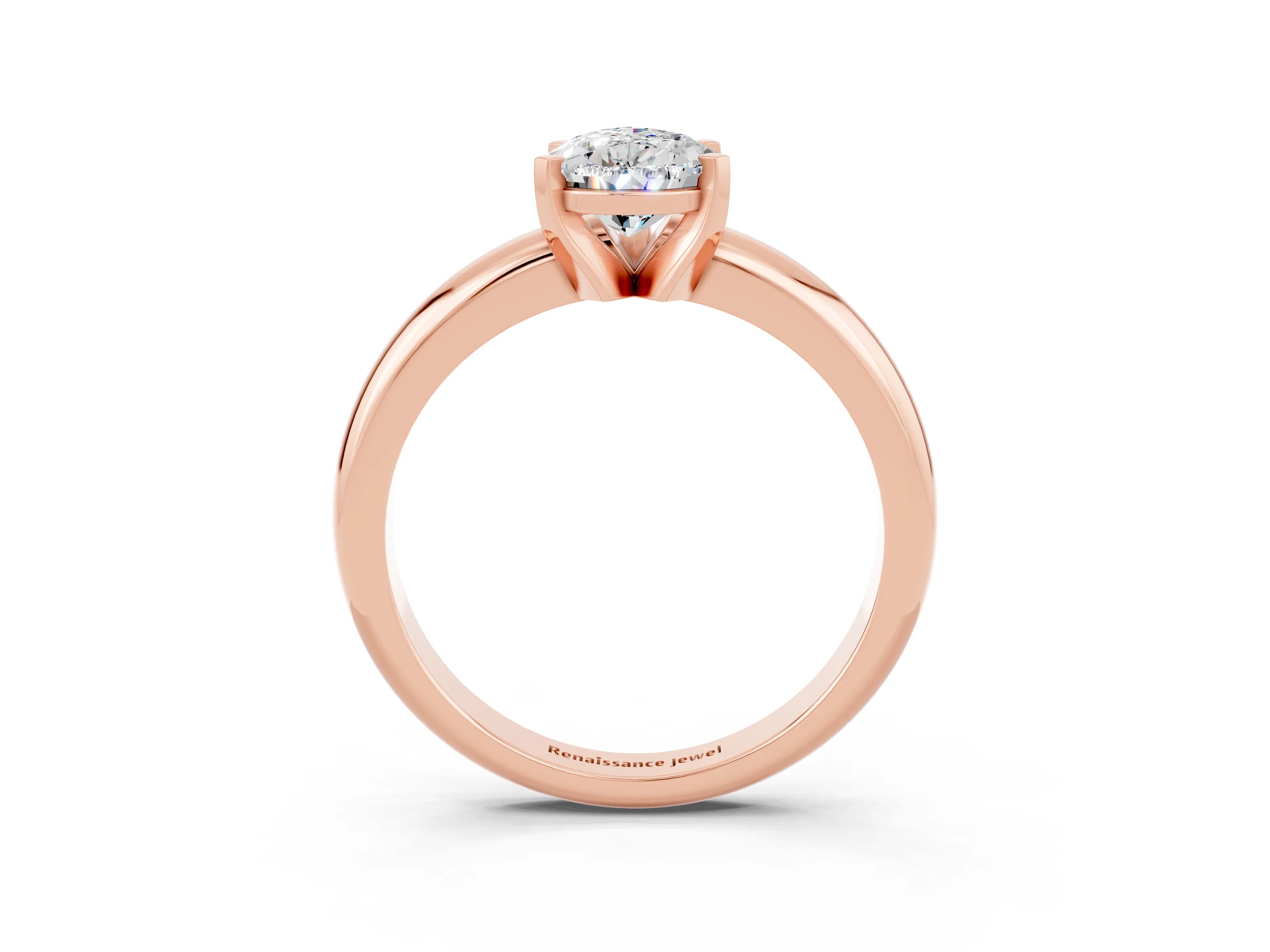 Rose gold Pear Cut Moissanite Solitaire Engagement Ring with Round Band and Four-Prong Setting_3