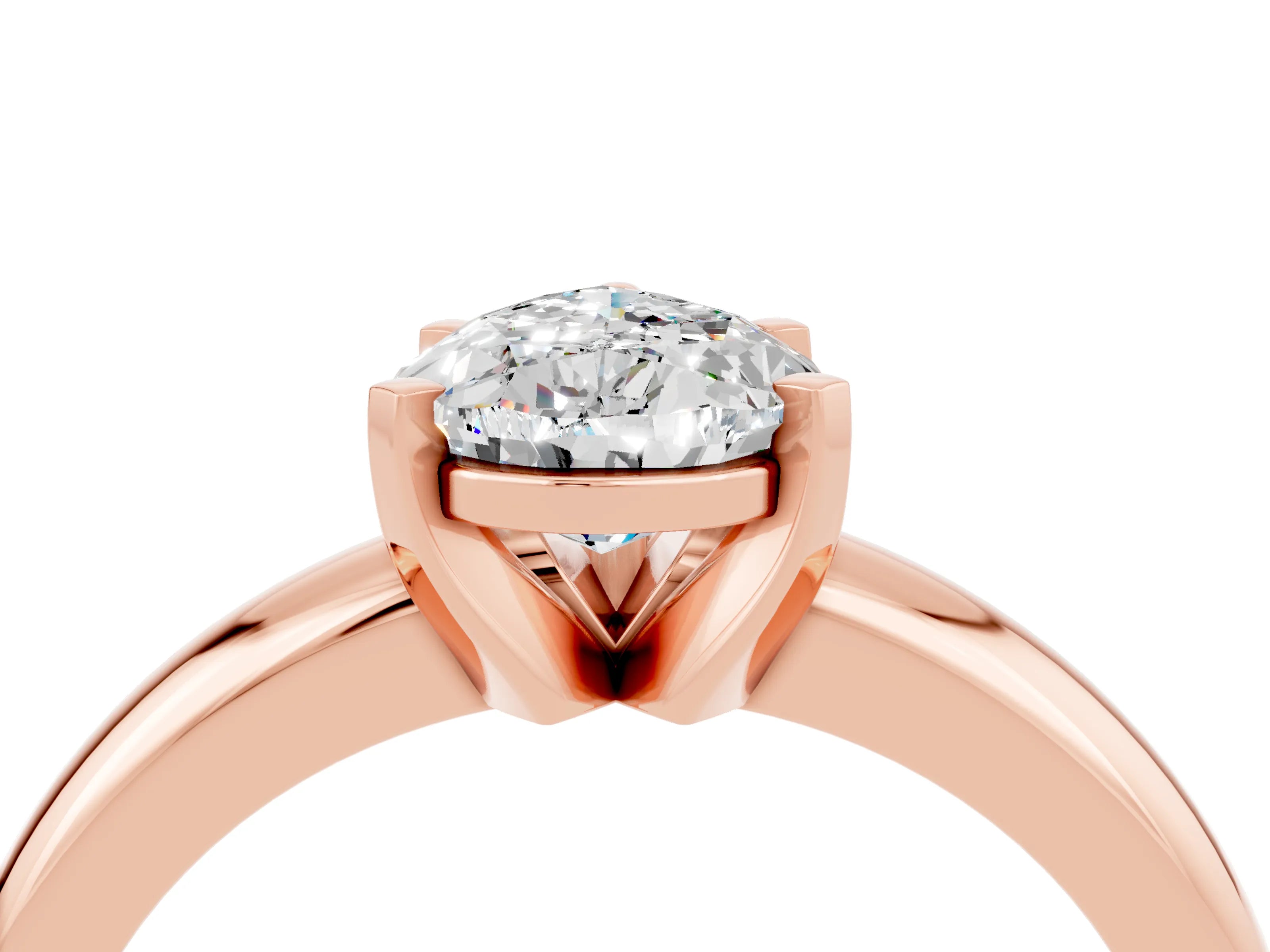 Rose gold Pear Cut Moissanite Solitaire Engagement Ring with Round Band and Four-Prong Setting_4