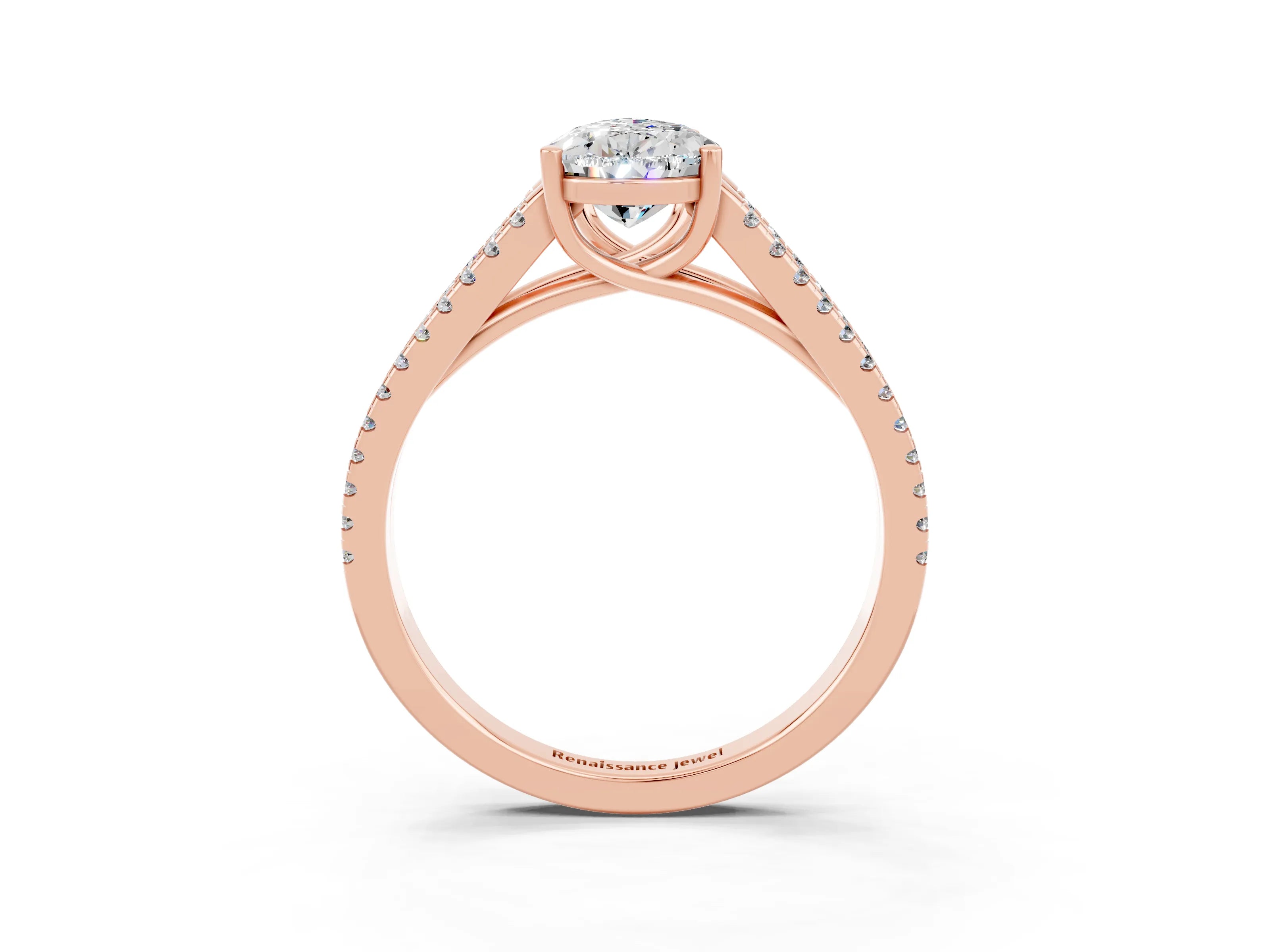 Rose gold Pear Cut Moissanite Solitaire Engagement Ring with Split Shank Pavé Band_3