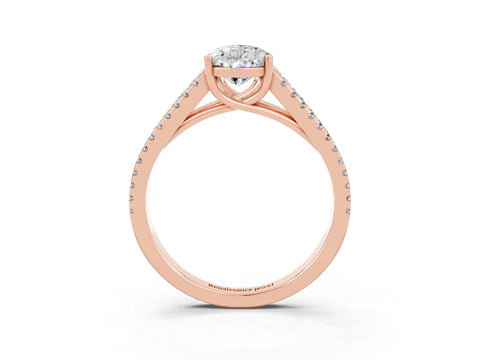 Rose gold Pear Cut Moissanite Solitaire Engagement Ring with Split Shank Pavé Band_3