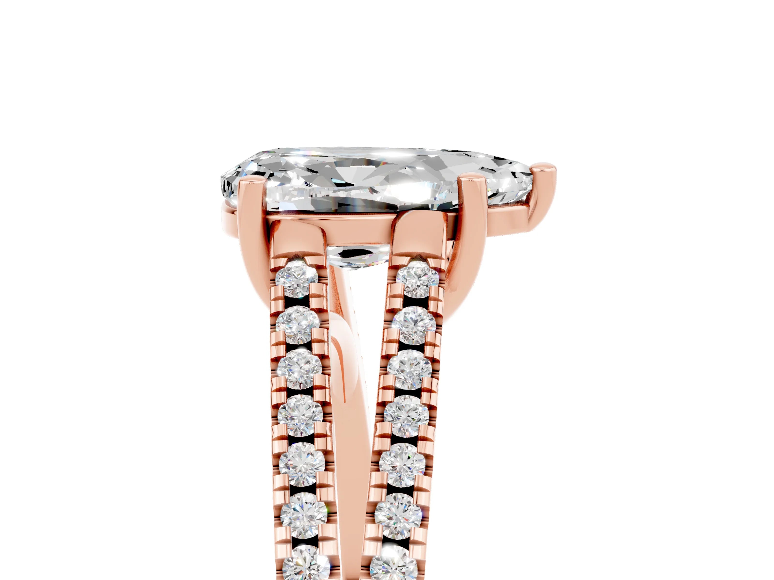 Rose gold Pear Cut Moissanite Solitaire Engagement Ring with Split Shank Pavé Band_5