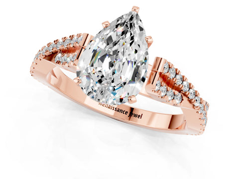 Rose gold Pear Cut Moissanite Solitaire Engagement Ring with Twisted Pavé Band and Four-Prong Setting_1