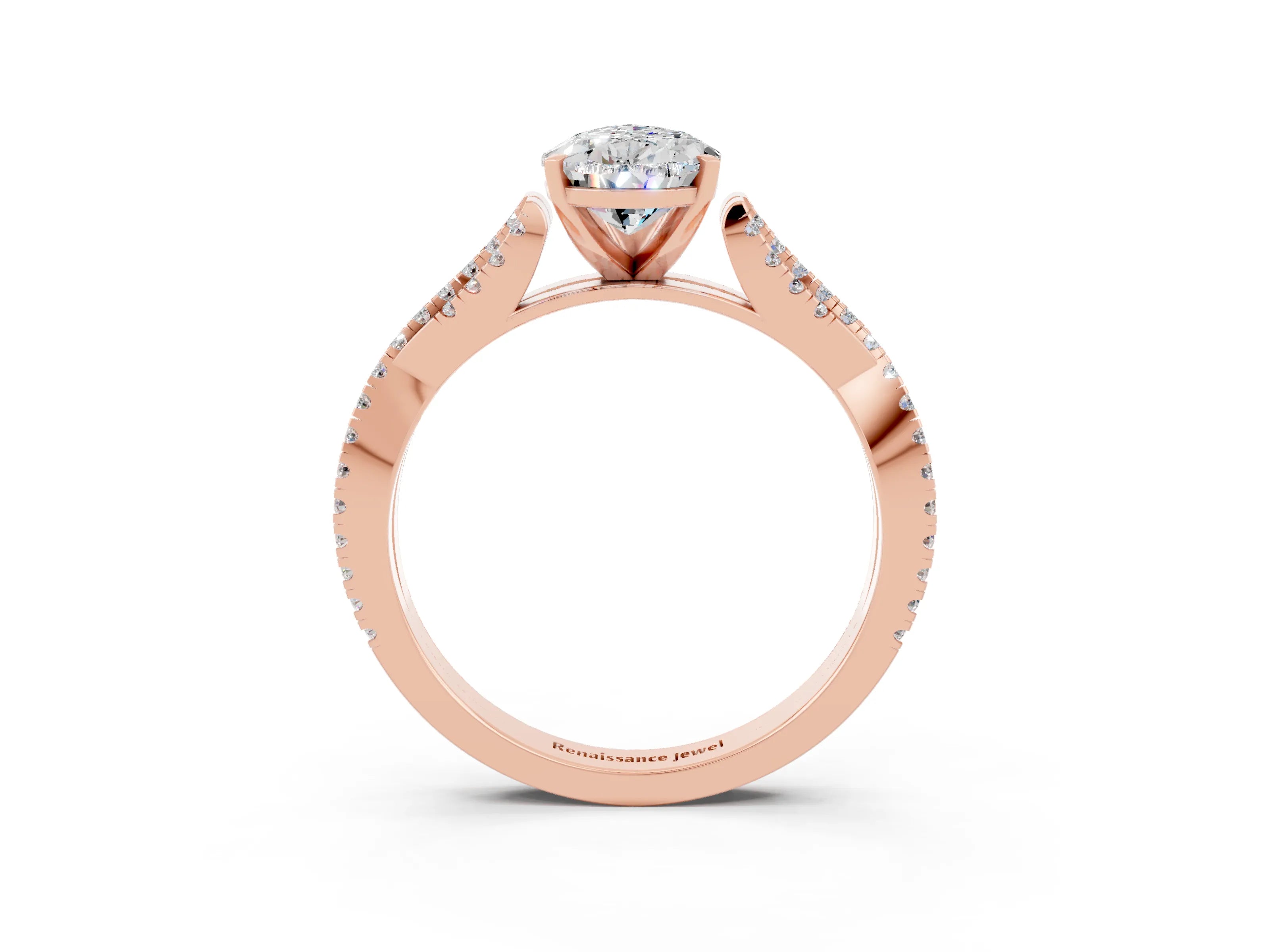 Rose gold Pear Cut Moissanite Solitaire Engagement Ring with Twisted Pavé Band and Four-Prong Setting_3
