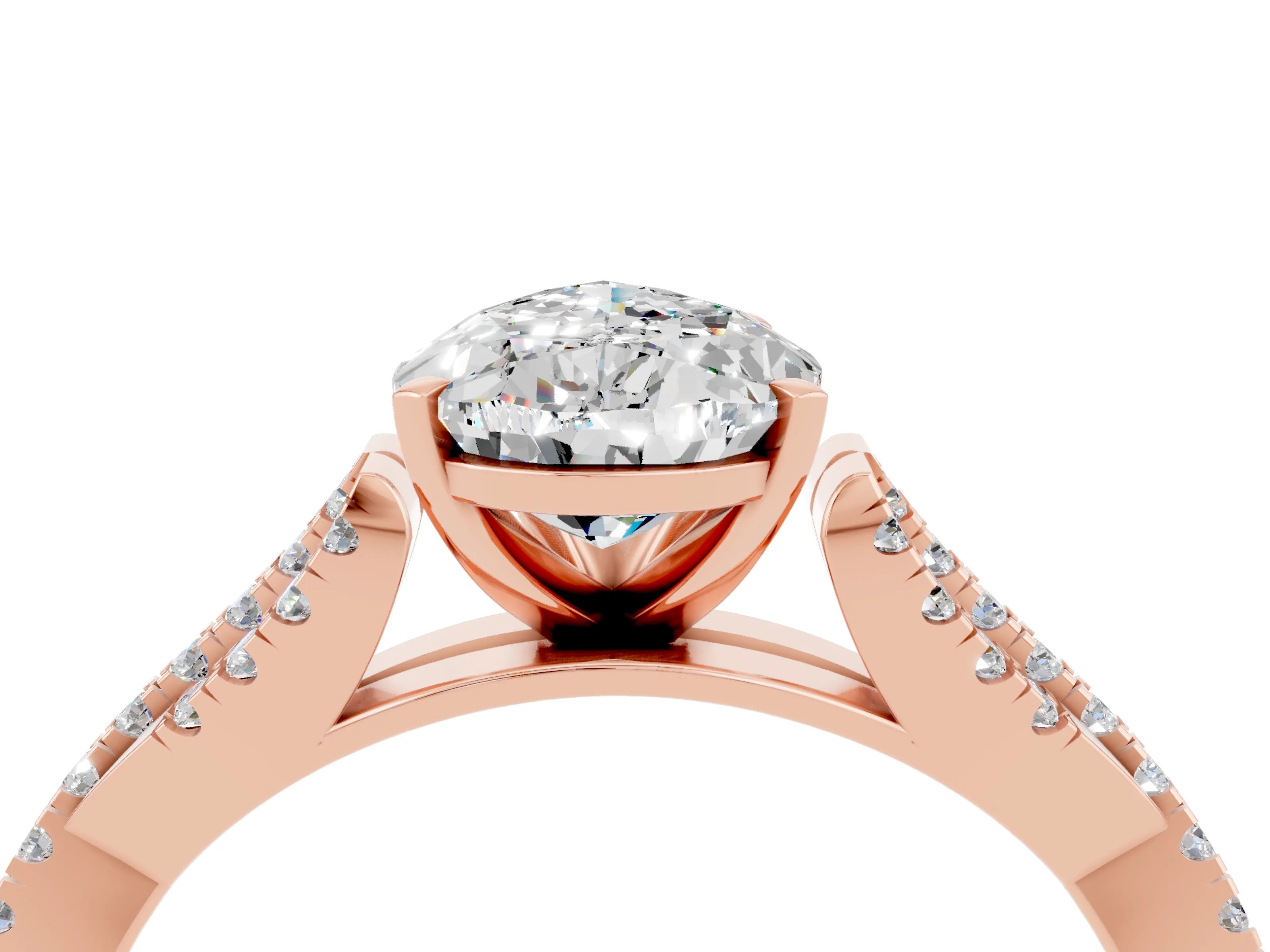 Rose gold Pear Cut Moissanite Solitaire Engagement Ring with Twisted Pavé Band and Four-Prong Setting_4
