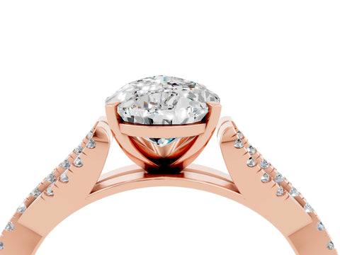 Rose gold Pear Cut Moissanite Solitaire Engagement Ring with Twisted Pavé Band and Four-Prong Setting_4