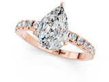 Rose gold Pear Cut Moissanite Solitaire Pavé Band with Four-Prong Setting_1